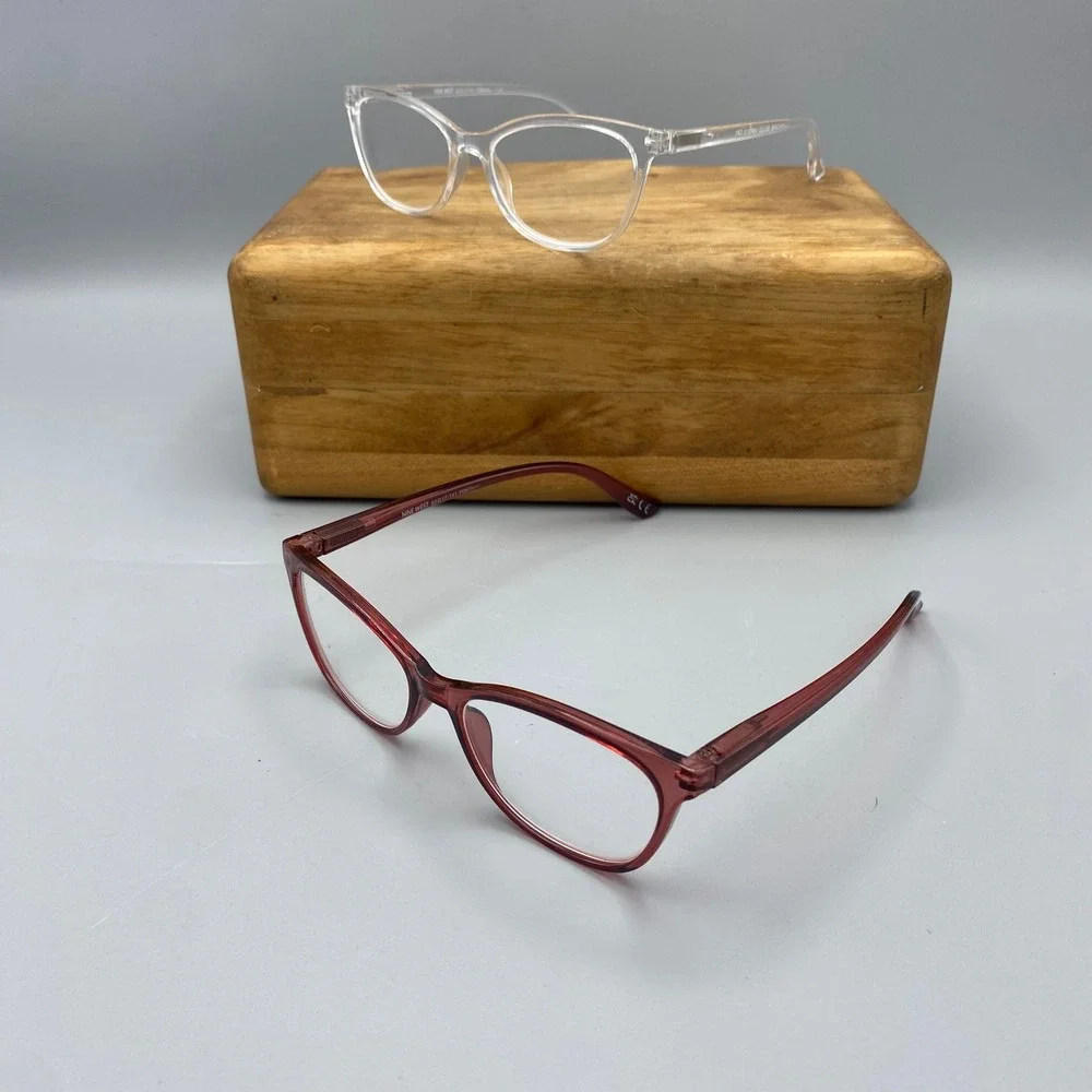 Nine West Women's 2 Pair Reading Glasses 1.50 Clear & Red Frames Reading Glasses